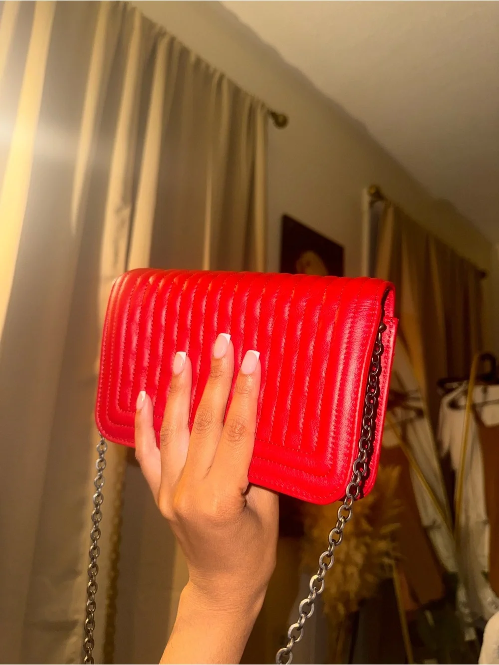 Longchamp Red Quilted Leather Chain Crossbody - Picture 2 of 7